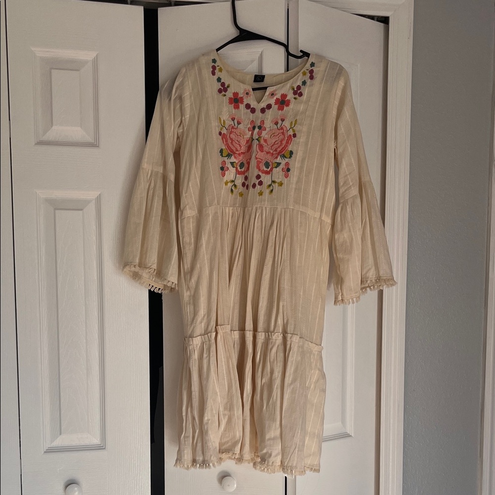 Cream Embroidered Boho Dress